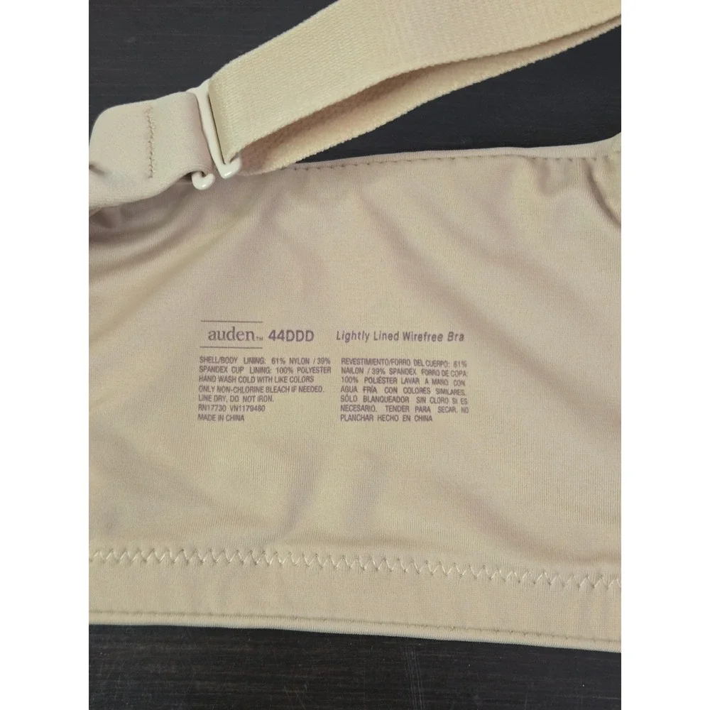 Auden 44DDD Lightly Lined Wirefree‎ Bra Beige Adjustable Straps Back Closure